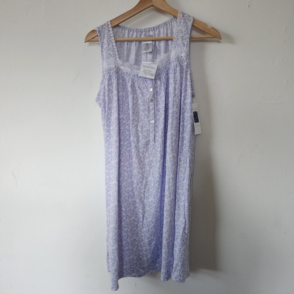 NWT Celestial Dreams Nightgown Sleeveless Cotton Blend Purple Floral Small
